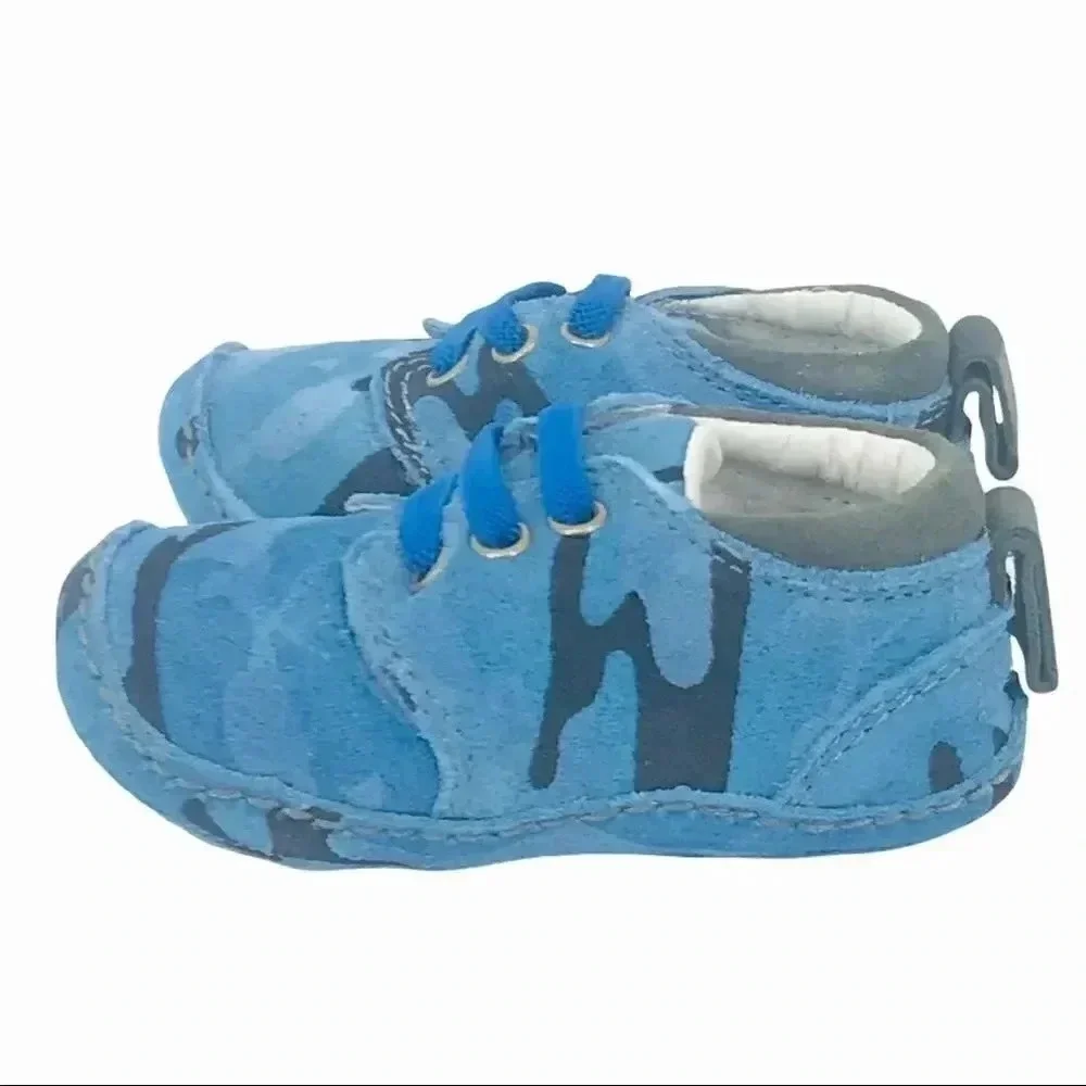 RILEYROOS BOOTS 6-12 MONTHS CHUKKA IN BLUE CAMO BABY WALKER BOOTIES SUEDE